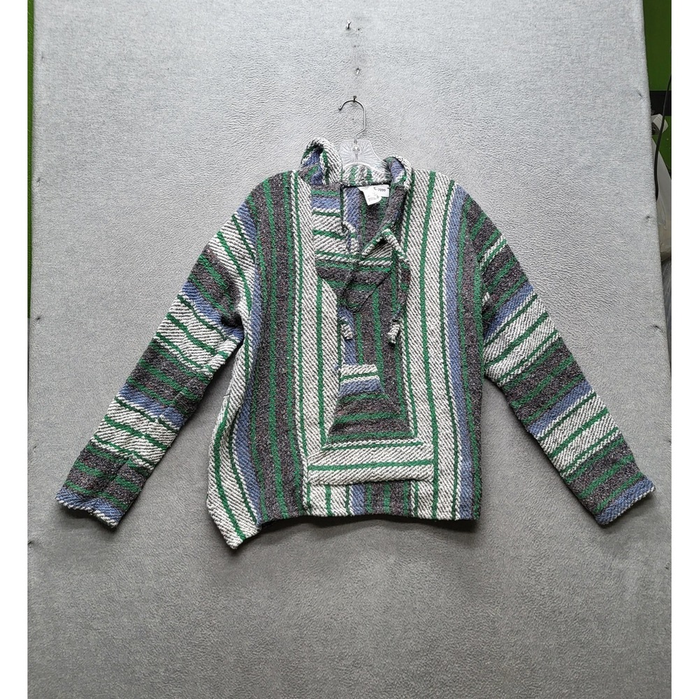 San Jose Men Hoodie LARGE Gray Acrylic Wool Striped Baja
